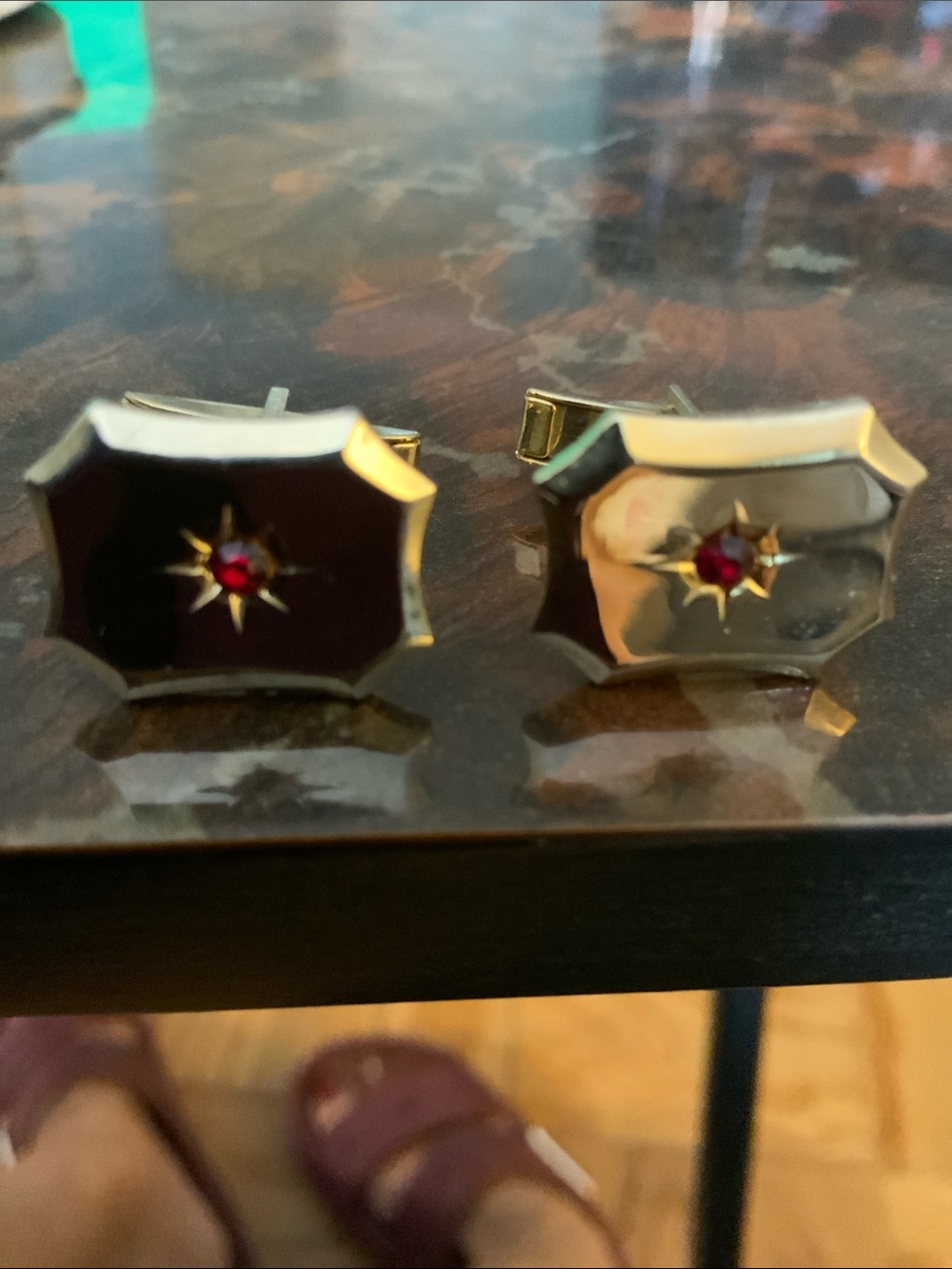 Gold-Tone Starburst Cufflinks with Red Center Stones
